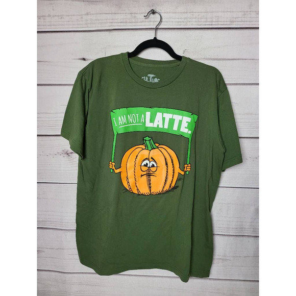 Pumpkin‎ Latte Mens Culture Tee Graphic T-Shirt Green Short Sleeve Crew Neck XL - Picture 1 of 5